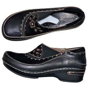 L'artiste By Spring Step Preppy Chunky Leather Black Slip-On Clogs Burbank Sz 39
